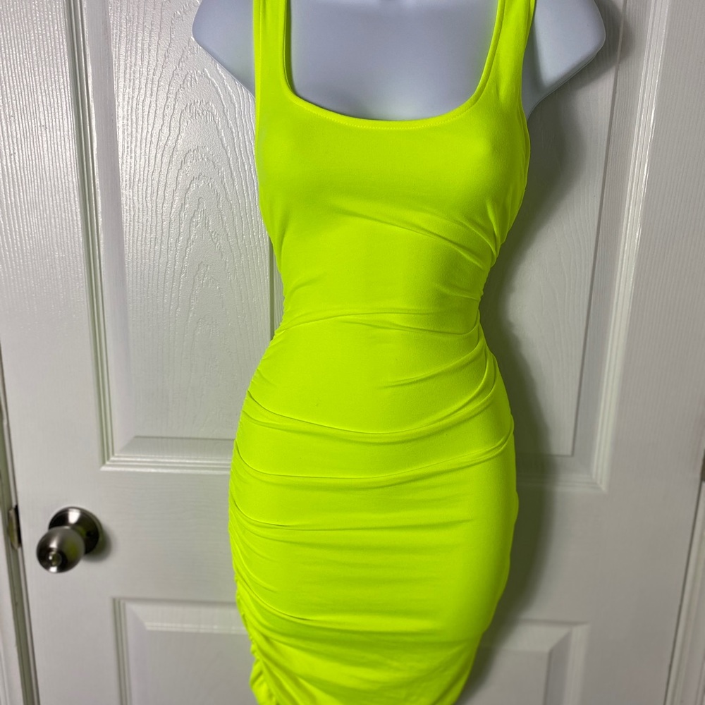 Lime green body con dress